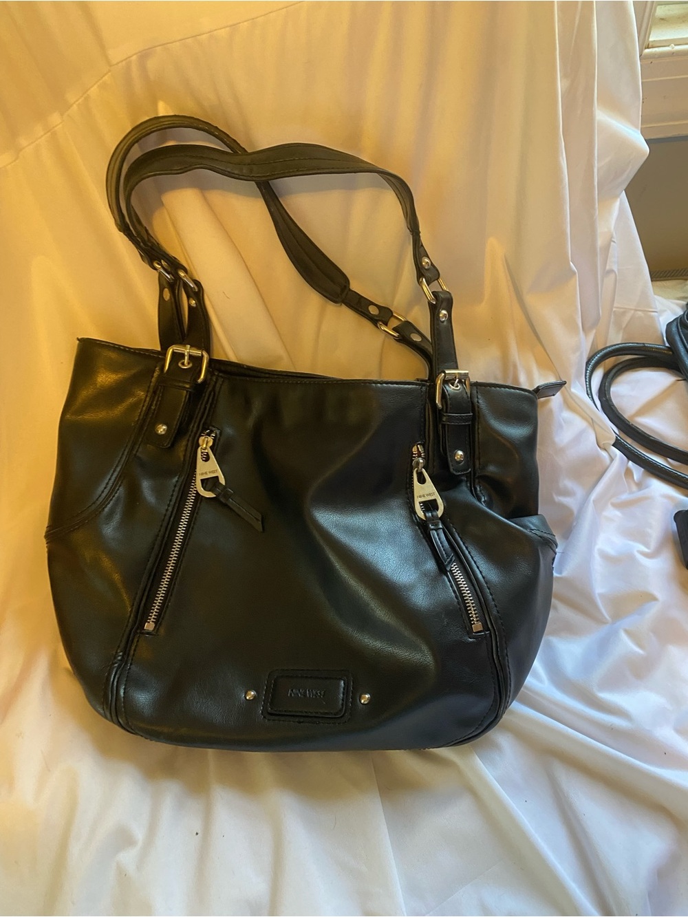 Nine West Black Double-Zip Shoulder Tote